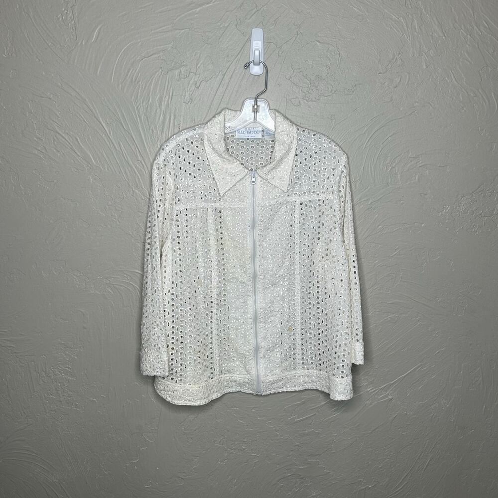 Bleu Bayou 1X White Eyelet Cotton Zip Front Jacket